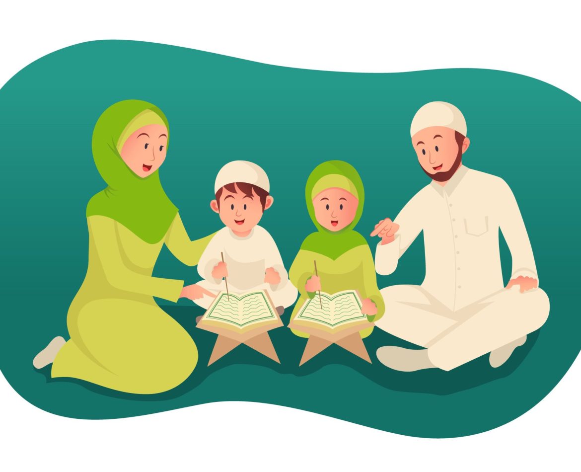 A Muslim family reading the Quran together